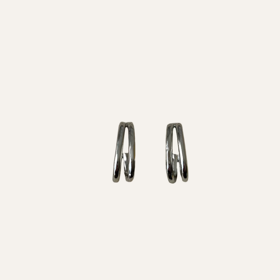 Auskarai SILVER DOUBLE OVAL HOOPS